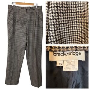 Vtg Breckenridge Women Wool Pants Size 16 Black White Houndstooth Pleated Lined